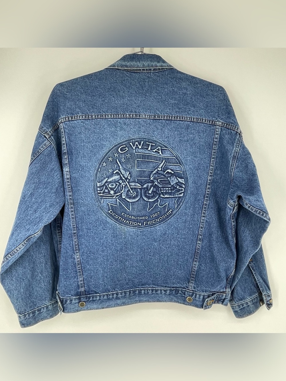 Vintage Denim Jacket  Embossed Tyca GWTA  Gold Wing Honda 90s USA Size L  Biker